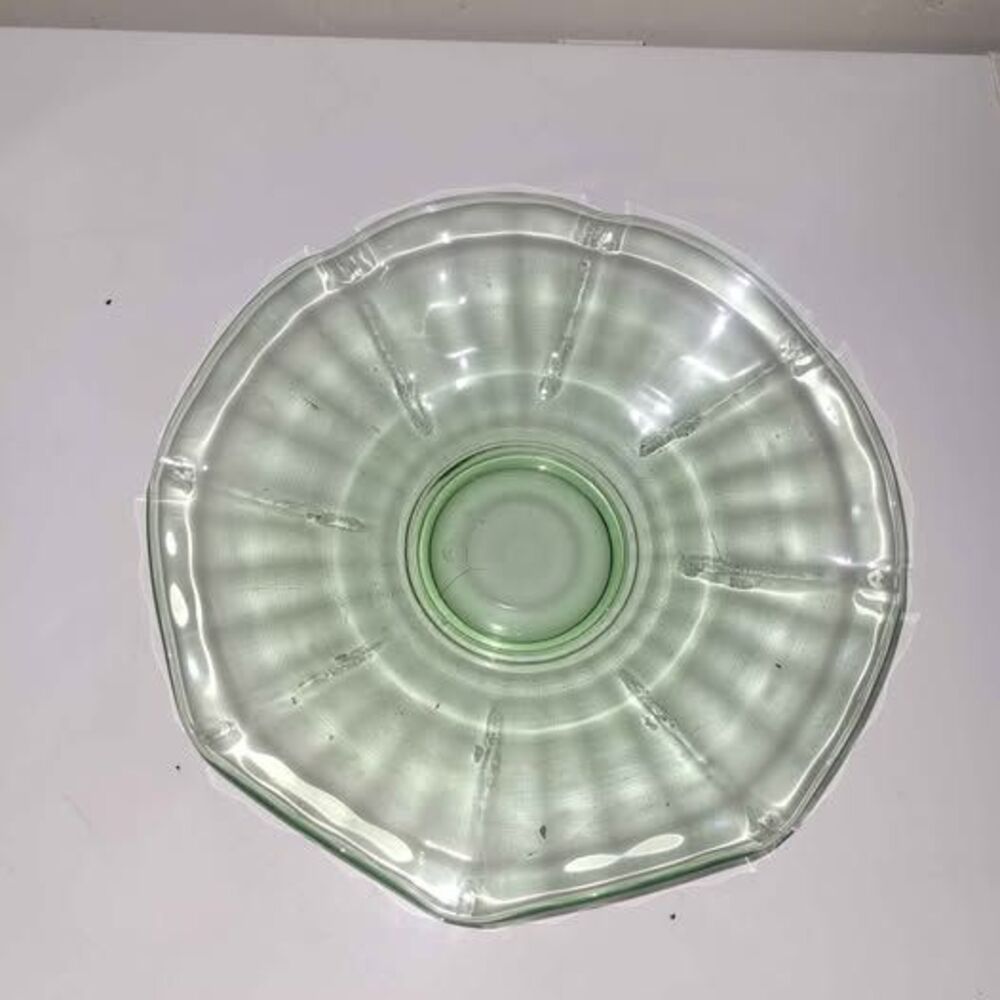 Vintage Green Ruffled Depression Glass Bowl